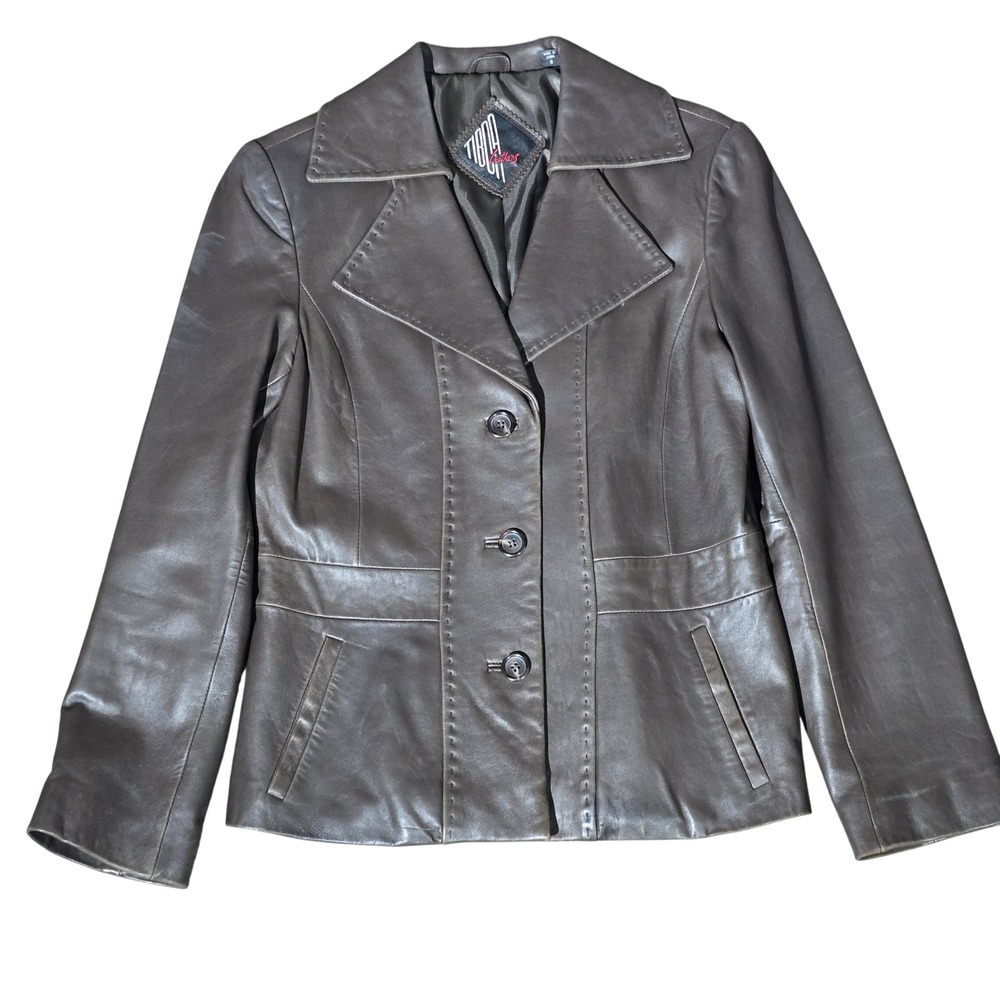 TIBOR Leathers Genuine Leather Jacket S Brown Button Front Tailored Classic Coat
